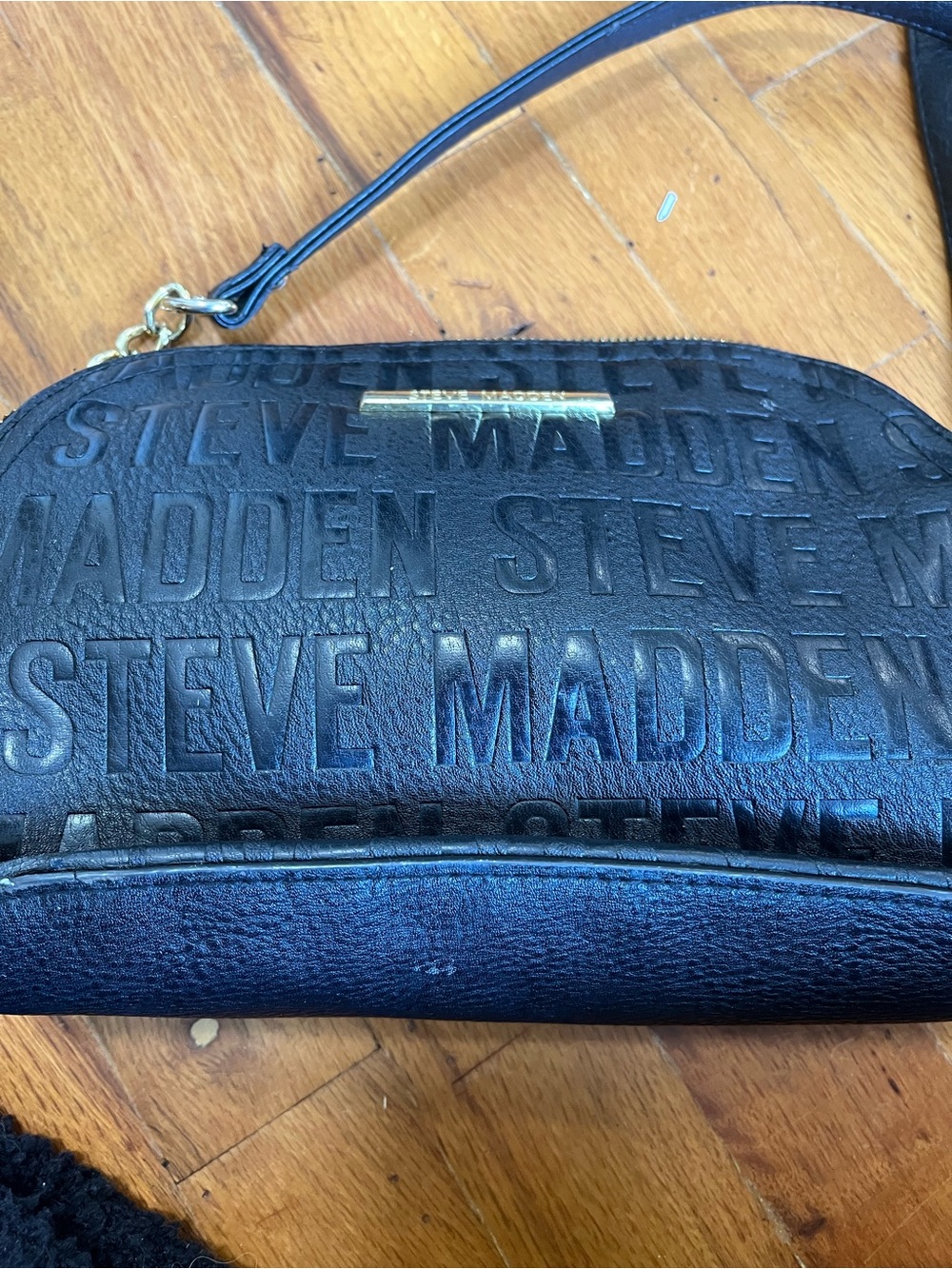 Steve Madden Black Embossed Logo Wristlet Clutch